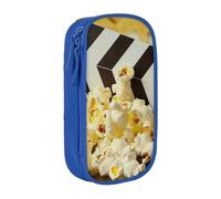 JKSEEPYN Trousse à crayons double couche avec imprimé de cinéma et pop-corn - Grande capacité - Pour l'école, le bureau, les voyages ou le maquillage - Noir, bleu, Taille unique, Cartable