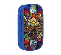 JKSEEPYN Trousse à crayons double couche avec imprimé de fleurs en vitrail noir de grande capacité pour l'école, le bureau, les voyages ou l'organisateur de maquillage, bleu, Taille unique, Cartable