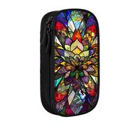 JKSEEPYN Trousse à crayons double couche avec imprimé de fleurs en vitrail noir de grande capacité pour l'école, le bureau, les voyages ou l'organisateur de maquillage, Noir , Taille unique, Cartable