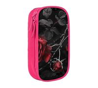 JKSEEPYN Trousse à crayons double couche avec imprimé de roses noires gothiques de grande capacité pour l'école, le bureau, les voyages ou le maquillage, rose, Taille unique, Cartable