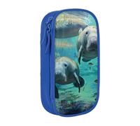 JKSEEPYN Trousse à crayons double couche avec imprimé lamantins des Antilles - Grande capacité - Pour l'école, le bureau, les voyages ou le maquillage, bleu, Taille unique, Cartable