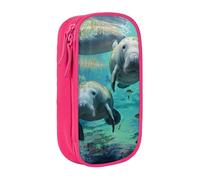 JKSEEPYN Trousse à crayons double couche avec imprimé lamantins des Antilles - Grande capacité - Pour l'école, le bureau, les voyages ou le maquillage, rose, Taille unique, Cartable