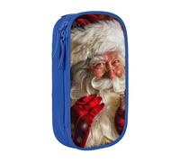 JKSEEPYN Trousse à crayons double couche avec imprimé Merry Christmas Santa Claus - Noir - Grande capacité - Jolie trousse à crayons pour l'école, le bureau, les voyages ou le maquillage, bleu, Taille