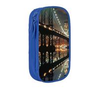 JKSEEPYN Trousse à crayons double couche avec imprimé New York Manhattan Bridge Night - Noir - Grande capacité - Jolie trousse à crayons pour l'école, le bureau, les voyages ou le maquillage, bleu,