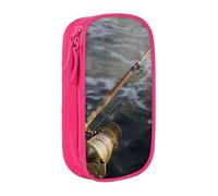 JKSEEPYN Trousse à crayons double couche imprimée canne à pêche noire de grande capacité pour l'école, le bureau, les voyages ou le maquillage, rose, Taille unique, Cartable