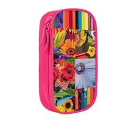 JKSEEPYN Trousse à crayons double couche imprimée de collage coloré - Grande capacité - Jolie trousse à crayons pour l'école, le bureau, les voyages ou le maquillage, rose, Taille unique, Cartable