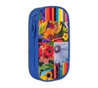 JKSEEPYN Trousse à crayons double couche imprimée de collage coloré - Grande capacité - Jolie trousse à crayons pour l'école, le bureau, les voyages ou le maquillage, bleu, Taille unique, Cartable