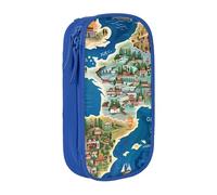 JKSEEPYN Trousse à crayons double couche imprimée de la carte de la Grèce - Noire - Grande capacité - Jolie trousse à crayons pour l'école, le bureau, les voyages ou le maquillage, bleu, Taille