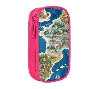 JKSEEPYN Trousse à crayons double couche imprimée de la carte de la Grèce - Noire - Grande capacité - Jolie trousse à crayons pour l'école, le bureau, les voyages ou le maquillage, rose, Taille