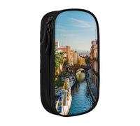 JKSEEPYN Trousse à crayons double couche imprimée Espagne Water City noire de grande capacité pour l'école, le bureau, les voyages ou le maquillage, Noir , Taille unique, Cartable