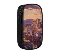 JKSEEPYN Trousse à crayons double couche imprimée Las Vegas Sunset - Noire - Grande capacité - Jolie trousse à crayons pour l'école, le bureau, les voyages ou le maquillage, Noir , Taille unique,