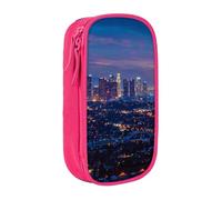 JKSEEPYN Trousse à crayons double couche imprimée Los Angeles Skyline noire de grande capacité pour l'école, le bureau, les voyages ou l'organisateur de maquillage, rose, Taille unique, Cartable