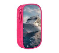 JKSEEPYN Trousse à crayons double couche imprimée motif bateau de croisière noire de grande capacité pour l'école, le bureau, les voyages ou l'organisateur de maquillage, rose, Taille unique, Cartable