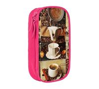 JKSEEPYN Trousse à crayons double couche imprimée motif collage café, noir, grande capacité, jolie trousse à crayons pour l'école, le bureau, les voyages ou le maquillage, rose, Taille unique,