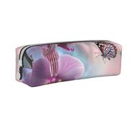 JKSEEPYN Trousse à crayons en cuir avec fermeture éclair, motif orchidée, fleur, papillon, doux et frais, imprimé minimaliste, ultra fin, trousse d'école, trousse à cosmétiques, blanc, Taille unique,