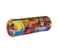 JKSEEPYN Trousse à crayons en cuir imprimé beignets colorés pour étudiants, filles, garçons, trousse de maquillage ronde pour l'école, le bureau, les voyages, Collage coloré, Taille unique, Cartable