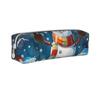 JKSEEPYN Trousse à crayons en cuir imprimé bonhomme de neige d'hiver avec fermeture éclair, design minimaliste ultra fin pour l'école, les cosmétiques, blanc, Taille unique, Organiseur de sac