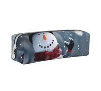 JKSEEPYN Trousse à crayons en cuir imprimé bonhomme de neige joyeux de Noël pour étudiants, filles, garçons, trousse de maquillage simple pour l'école, le bureau, les voyages, blanc, Taille unique