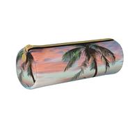 JKSEEPYN Trousse à crayons en cuir imprimé camouflage pour étudiants, filles, garçons, trousse de maquillage ronde pour l'école, le bureau, les voyages, Coco Palm Beach Sandy, Taille unique, Cartable