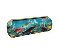 JKSEEPYN Trousse à crayons en cuir imprimé camouflage pour étudiants, filles, garçons, trousse de maquillage ronde pour l'école, le bureau, les voyages, Poissons colorés., Taille unique, Cartable