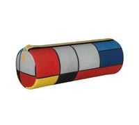 JKSEEPYN Trousse à crayons en cuir imprimé camouflage pour étudiants, filles, garçons, trousse de maquillage ronde pour l'école, le bureau, les voyages, Composition : rouge, jaune, bleu et noir