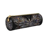 JKSEEPYN Trousse à crayons en cuir imprimé camouflage pour étudiants, filles, garçons, trousse de maquillage ronde pour l'école, le bureau, les voyages, Papillon en strass coloré, Taille unique