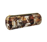 JKSEEPYN Trousse à crayons en cuir imprimé chapeau et bottes de cowboy pour étudiants, filles, garçons, trousse de maquillage ronde pour l'école, le bureau, les voyages, Collage café, Taille unique