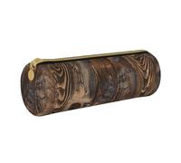 JKSEEPYN Trousse à crayons en cuir imprimé chapeau et bottes de cowboy pour étudiants, filles, garçons, trousse de maquillage ronde pour l'école, le bureau, les voyages, Marron bois, Taille unique