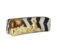 JKSEEPYN Trousse à crayons en cuir imprimé cinéma et pop-corn pour étudiants, filles, garçons, trousse de maquillage simple pour l'école, le bureau, les voyages, blanc, Taille unique, Cartable