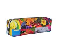 JKSEEPYN Trousse à crayons en cuir imprimé collage coloré pour étudiants, filles, garçons, trousse de maquillage simple pour l'école, le bureau, les voyages, blanc, Taille unique, Cartable