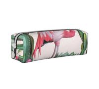 JKSEEPYN Trousse à crayons en cuir imprimé flamant rose plantes succulentes pour étudiants, filles, garçons, trousse de maquillage simple pour l'école, le bureau, les voyages, blanc, Taille unique