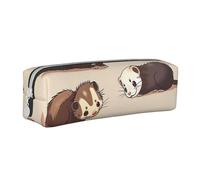 JKSEEPYN Trousse à crayons en cuir imprimé furet poilu pour étudiants, filles, garçons, trousse de maquillage simple pour l'école, le bureau, les voyages, blanc, Taille unique, Cartable