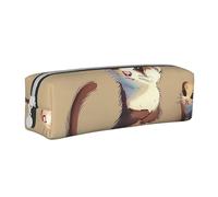 JKSEEPYN Trousse à crayons en cuir imprimé furet poilu pour étudiants, filles, garçons, trousse de maquillage simple pour l'école, le bureau, les voyages, blanc, Taille unique, Cartable