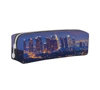 JKSEEPYN Trousse à crayons en cuir imprimé Los Angeles Skyline pour étudiants, filles, garçons, trousse de maquillage simple pour l'école, le bureau, les voyages, blanc, Taille unique, Cartable