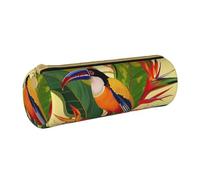 JKSEEPYN Trousse à crayons en cuir imprimé nain traditionnel de Noël pour étudiants, filles, garçons, trousse de maquillage ronde pour l'école, le bureau, les voyages, Oiseau du Paradis tropical