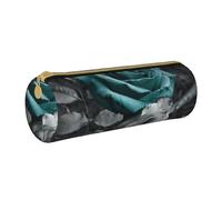 JKSEEPYN Trousse à crayons en cuir imprimé nain traditionnel de Noël pour étudiants, filles, garçons, trousse de maquillage ronde pour l'école, le bureau, les voyages, Rose gris sarcelle, Taille