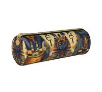 JKSEEPYN Trousse à crayons en cuir imprimé papillon et violoncelle pour étudiants, filles, garçons, trousse de maquillage ronde pour l'école, le bureau, les voyages, Série Égypte Ancienne Tribe