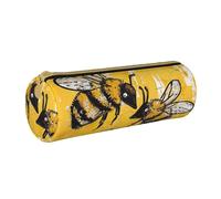 JKSEEPYN Trousse à crayons en cuir imprimé papillon et violoncelle pour étudiants, filles, garçons, trousse de maquillage ronde pour l'école, le bureau, les voyages, Bee Love Honey, Taille unique