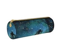 JKSEEPYN Trousse à crayons en cuir imprimé pêcheurs sur le lac de pêche pour étudiants, filles, garçons, trousse de maquillage ronde pour l'école, le bureau, les voyages, Lucioles et lanterne, Taille