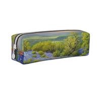 JKSEEPYN Trousse à crayons en cuir imprimé Texas Bluebonnets pour étudiants, filles, garçons, trousse de maquillage simple pour l'école, le bureau, les voyages, blanc, Taille unique, Cartable
