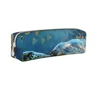 JKSEEPYN Trousse à crayons en cuir imprimé tortue de mer avec poissons pour étudiants, filles, garçons, trousse de maquillage simple pour l'école, le bureau, les voyages, blanc, Taille unique