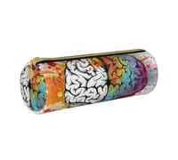 JKSEEPYN Trousse à crayons en cuir imprimée aurore boréale pour étudiants, filles, garçons, trousse de maquillage ronde pour l'école, le bureau, les voyages, Avantage du cerveau gauche et droit