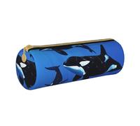 JKSEEPYN Trousse à crayons en cuir imprimée aurore boréale pour étudiants, filles, garçons, trousse de maquillage ronde pour l'école, le bureau, les voyages, Baleines à nager, Taille unique, Cartable