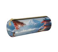 JKSEEPYN Trousse à crayons en cuir imprimée aurore boréale pour étudiants, filles, garçons, trousse de maquillage ronde pour l'école, le bureau, les voyages, Japon Mont Fuji Paysage, Taille unique