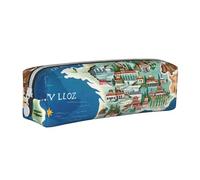 JKSEEPYN Trousse à crayons en cuir imprimée carte de la Grèce pour étudiants, filles, garçons, trousse de maquillage simple pour l'école, le bureau, les voyages, blanc, Taille unique, Cartable