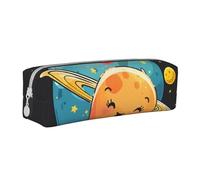 JKSEEPYN Trousse à crayons en cuir imprimée de planètes mignonnes de dessins animés pour étudiants, filles, garçons, trousse de maquillage simple pour l'école, le bureau, les voyages, blanc, Taille