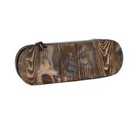 JKSEEPYN Trousse à crayons et trousse de maquillage avec coque rigide en cuir imprimé bois marron pour l'école, le bureau et les voyages, Noir , Taille unique, Cartable