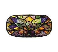 JKSEEPYN Trousse à crayons et trousse de maquillage de voyage avec motif de vitraux - Trousse à crayons amusante avec fermeture éclair pour l'école et le bureau, Noir , Taille unique, Cartable