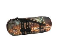 JKSEEPYN Trousse à crayons et trousse de maquillage en cuir avec imprimé New York Manhattan Bridge Night - Organiseur élégant pour l'école, le bureau et les voyages, Noir , Taille unique, Cartable