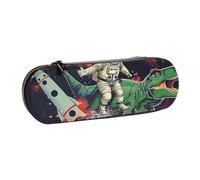 JKSEEPYN Trousse à crayons et trousse de maquillage en cuir avec motif astronaute drôle de dinosaure et fusée, organiseur élégant pour l'école, le bureau et les voyages, Noir , Taille unique, Cartable